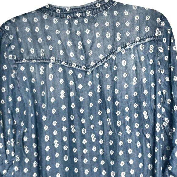 Cloth & Stone Anthropologie Chambray Print Button Down Tunic Shirt Dress Small - Picture 5 of 9